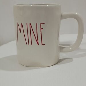Rae Dunn White Mug with Red 'MINE' Text